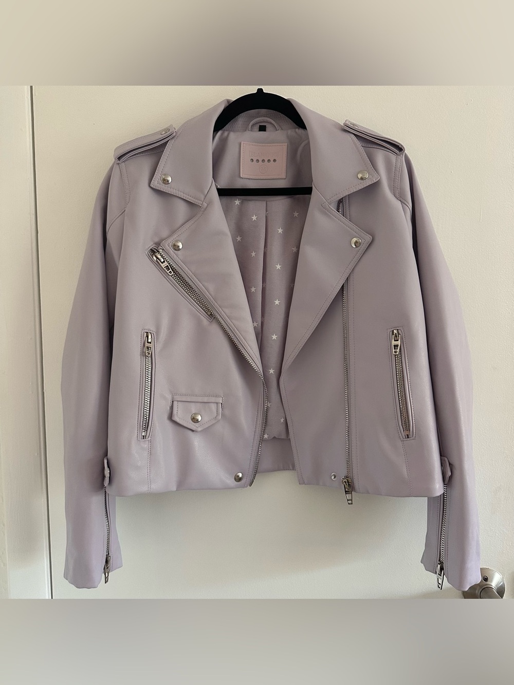 Women’s Blank NYC Moto Biker Jacket Vegan Leather Lavender Medium